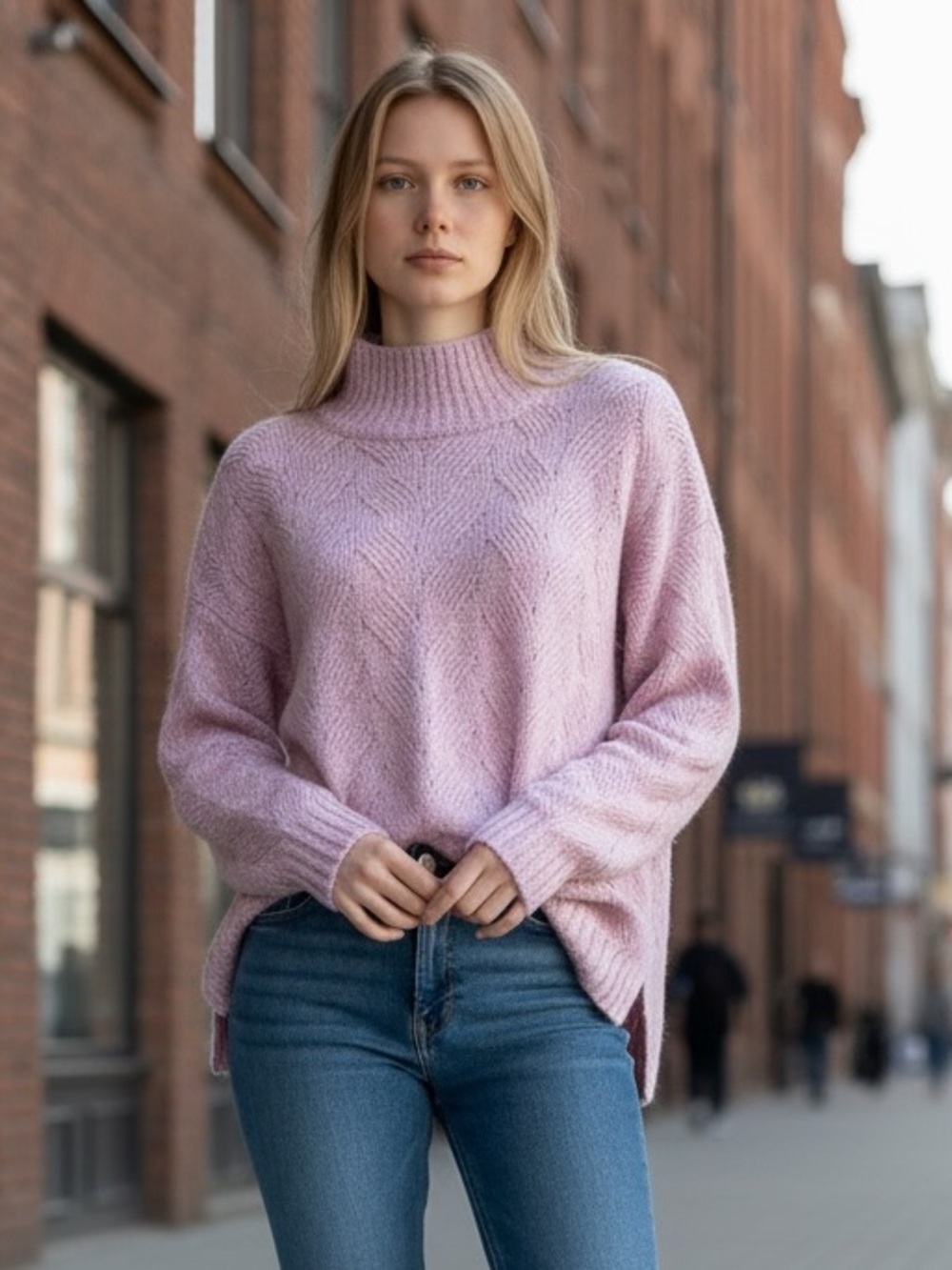 NWT JOIE Soft Pink / Lilac Chunky Cable Knit Turtleneck Sweater Large